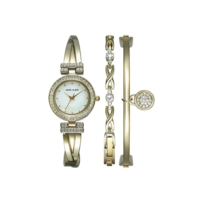 ANNE KLEIN Glamour Trend Collection Кварцевые Женские Часы Сплавной Ремешок Золотой Циферблат