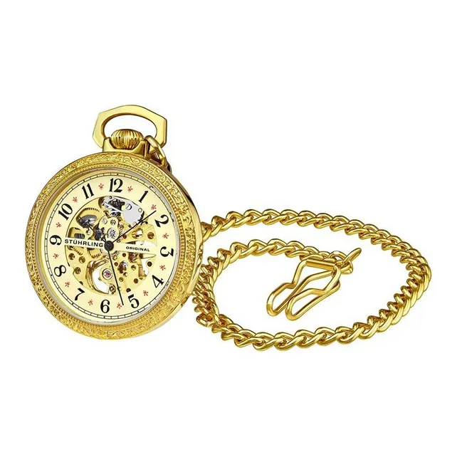 STUHRLING Vintage Pocket Watch Wrist Watch Manual Mechanical Movement Metal Strap 48 Gold Dial Unisex 979.03