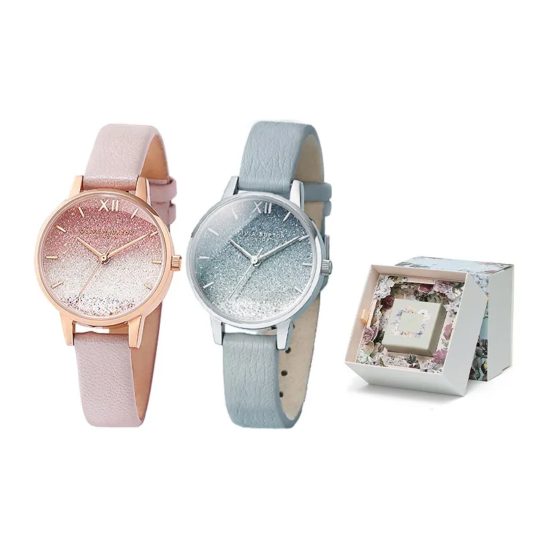 OLIVIA·BURTON Наручные часы Кварцевый механизм Кожаный ремешок 30MM Розовый циферблат Женские часы OB16US57+OB16US27