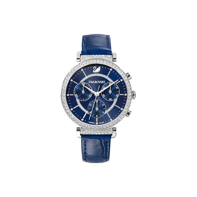 Swarovski Passage Chrono Women's Watch Кварцевый механизм ремень из натуральной кожи синий циферблат