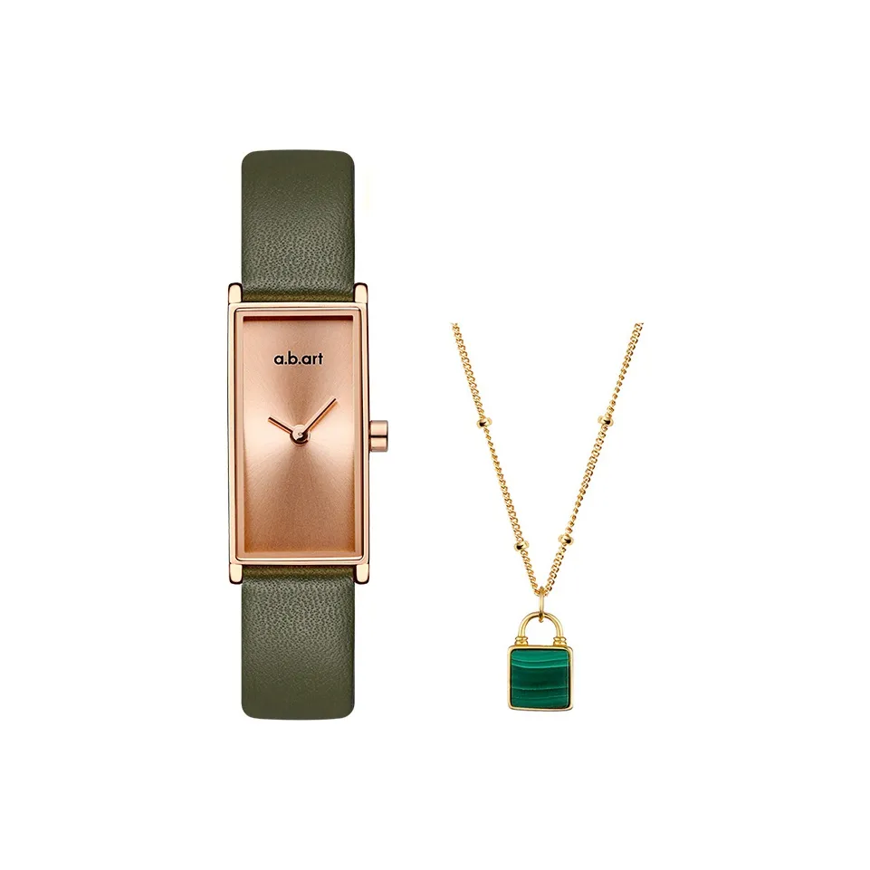 a.b.art Little Зеленый Часы Кварцевый механизм Естественная кожа Ремешок Золотистый циферблат Женские часы