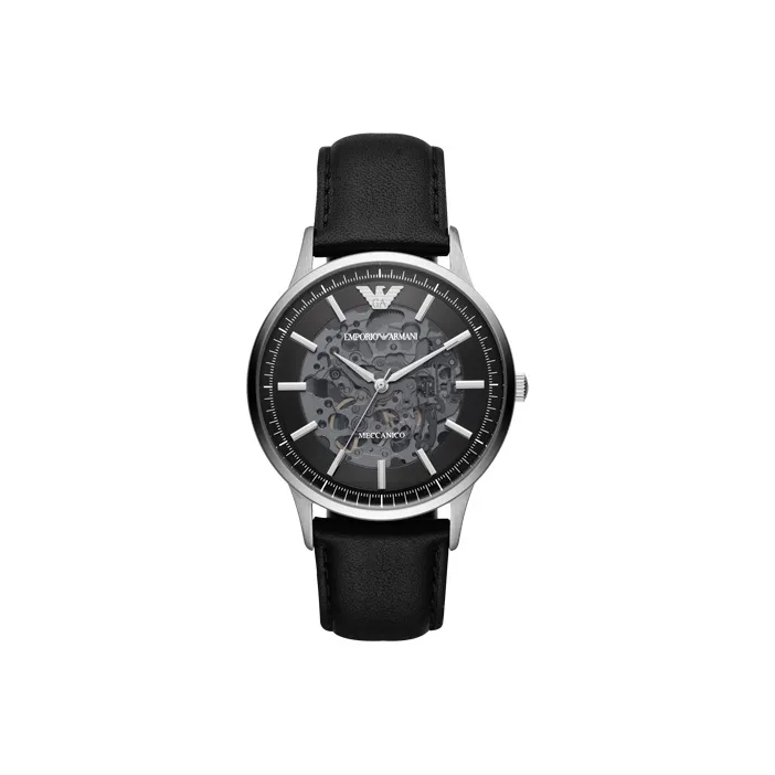 EMPORIO ARMANI Machine Наручные часы Механический механизм Кожаный ремешок Черный циферблат Мужские часы