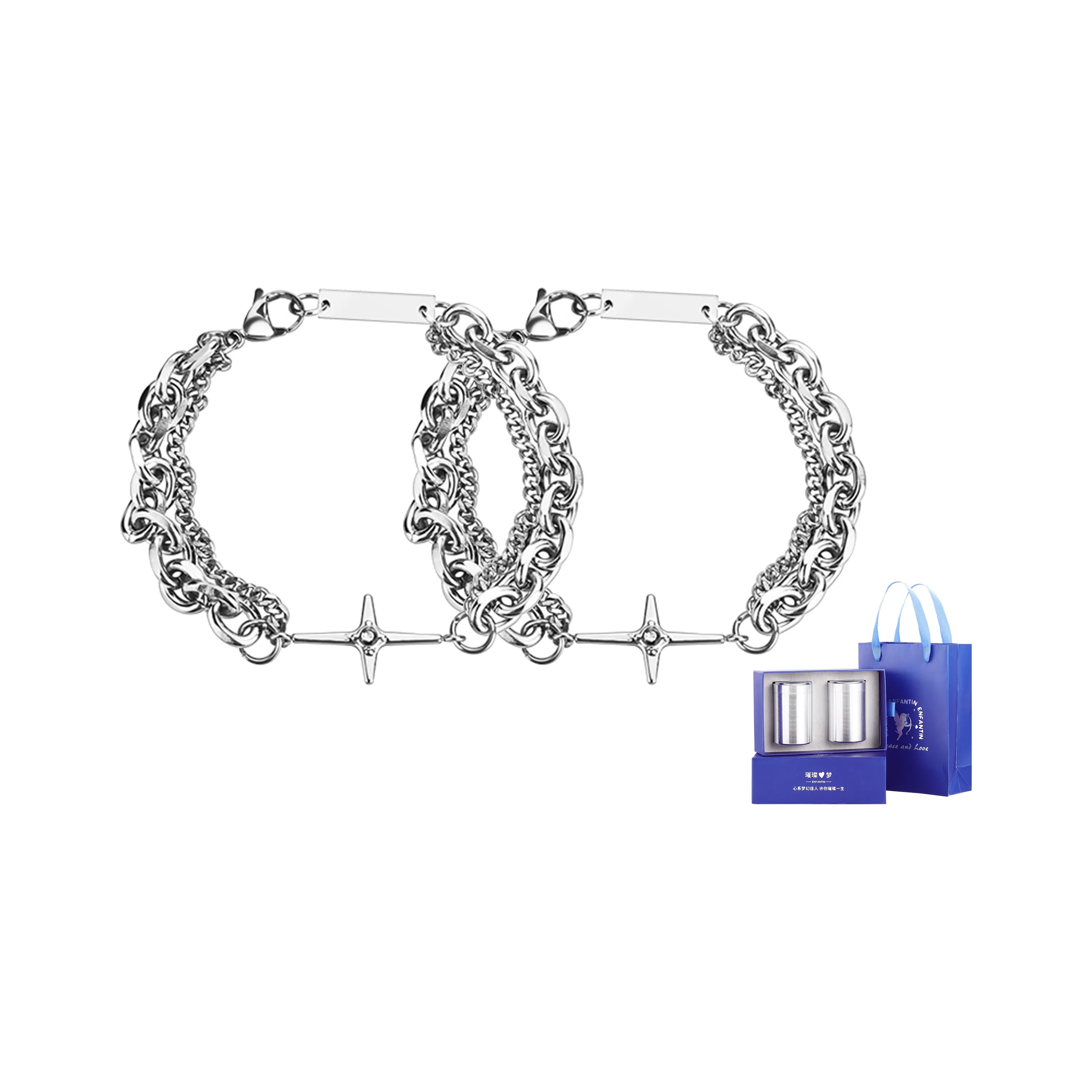 ENFANTIN Титановая сталь Браслеты Серебряный 2 шт Унисекс