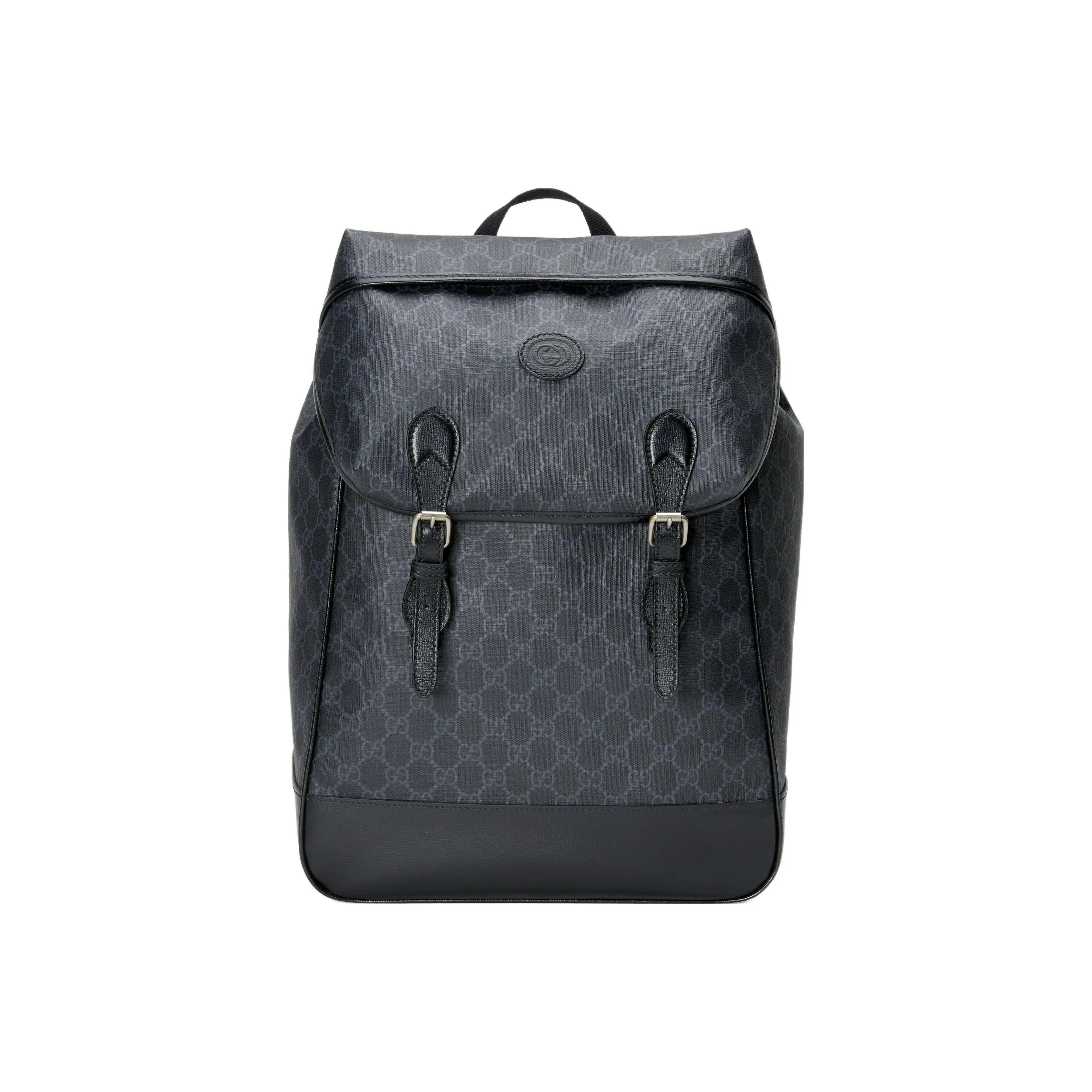 GUCCI Canvas Leather Laptop Backpack Men's Black Gray Color