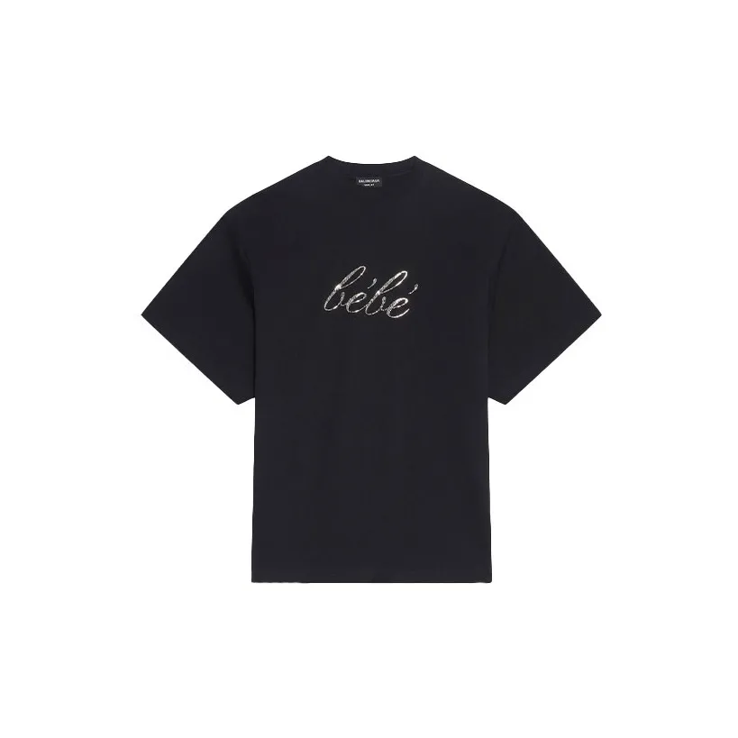 Balenciaga Sequins Letter Logo Crew Neck Short Sleeved T Shirt T Shirt Women's Women's Black
