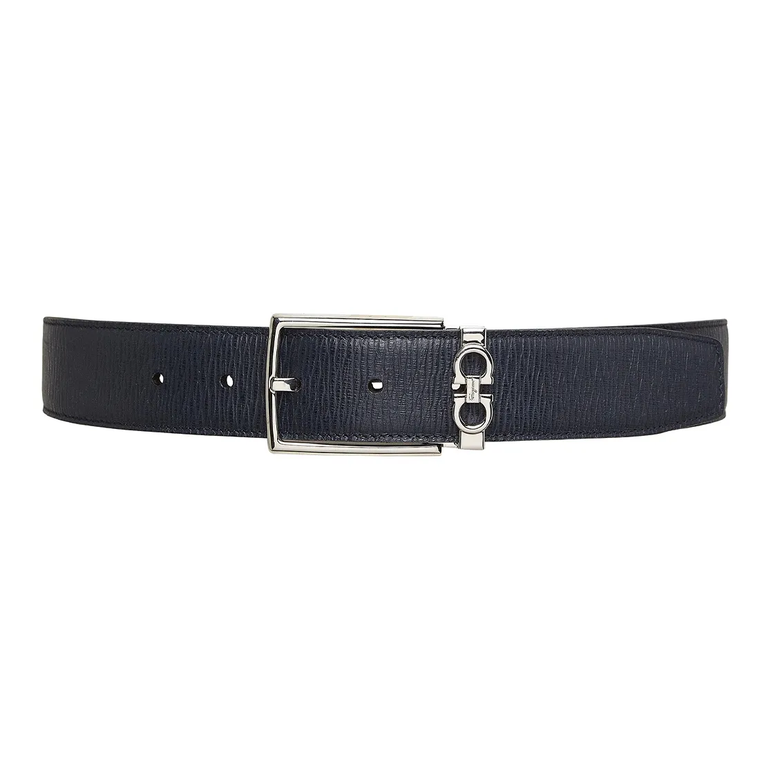 FERRAGAMO GANCINI Double-Sided Adjustable Design Pin Buckle Leather Belts Men's Light Turquoise Gray/Black Width 3.3cm