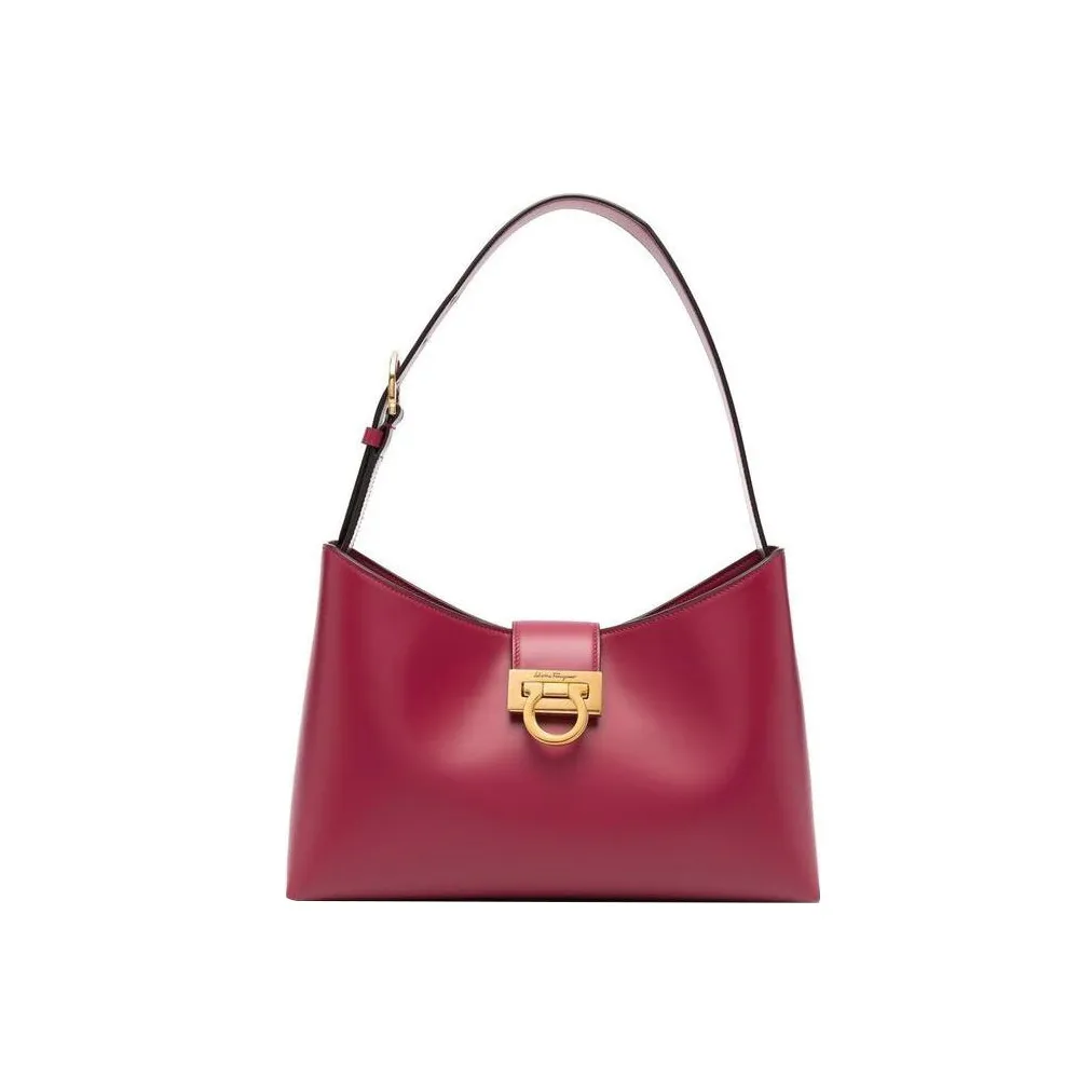 FERRAGAMO Trifolio Cow Leather Shoulder Bag, Handbag Women's Burgundy