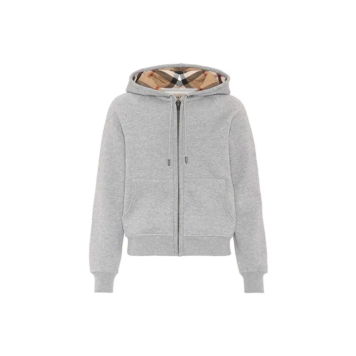 Burberry Women
ss Zip Up Hooded Fleece Sweatshirt Gray