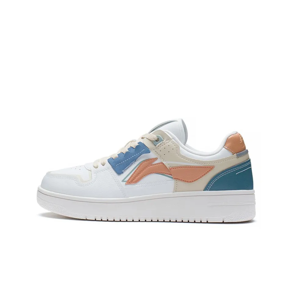 LiNing Tianji Anti Slip Wear Resistant Low Top Skateboard Shoes White Blue Light Brown