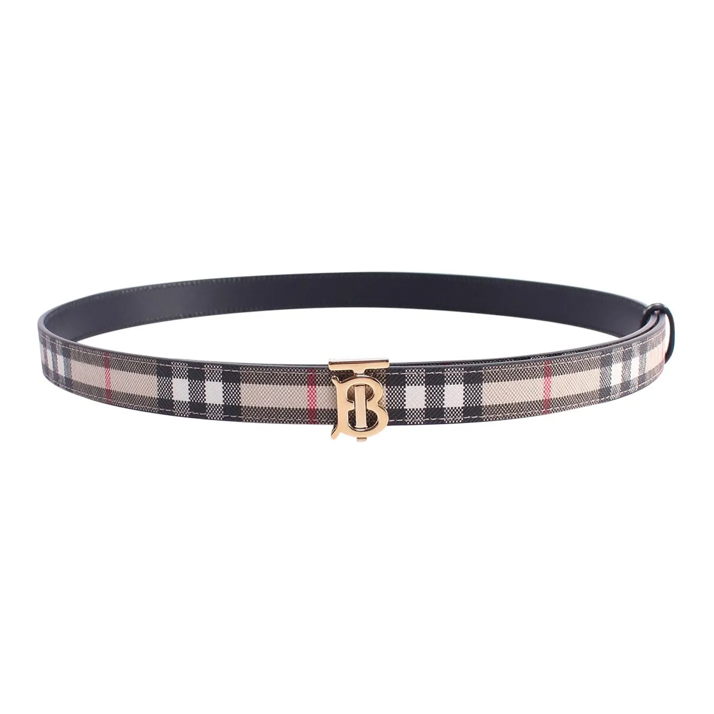 Burberry Vintage Plaid Double Sided Leather Leather Belts Unisex Beige/Black