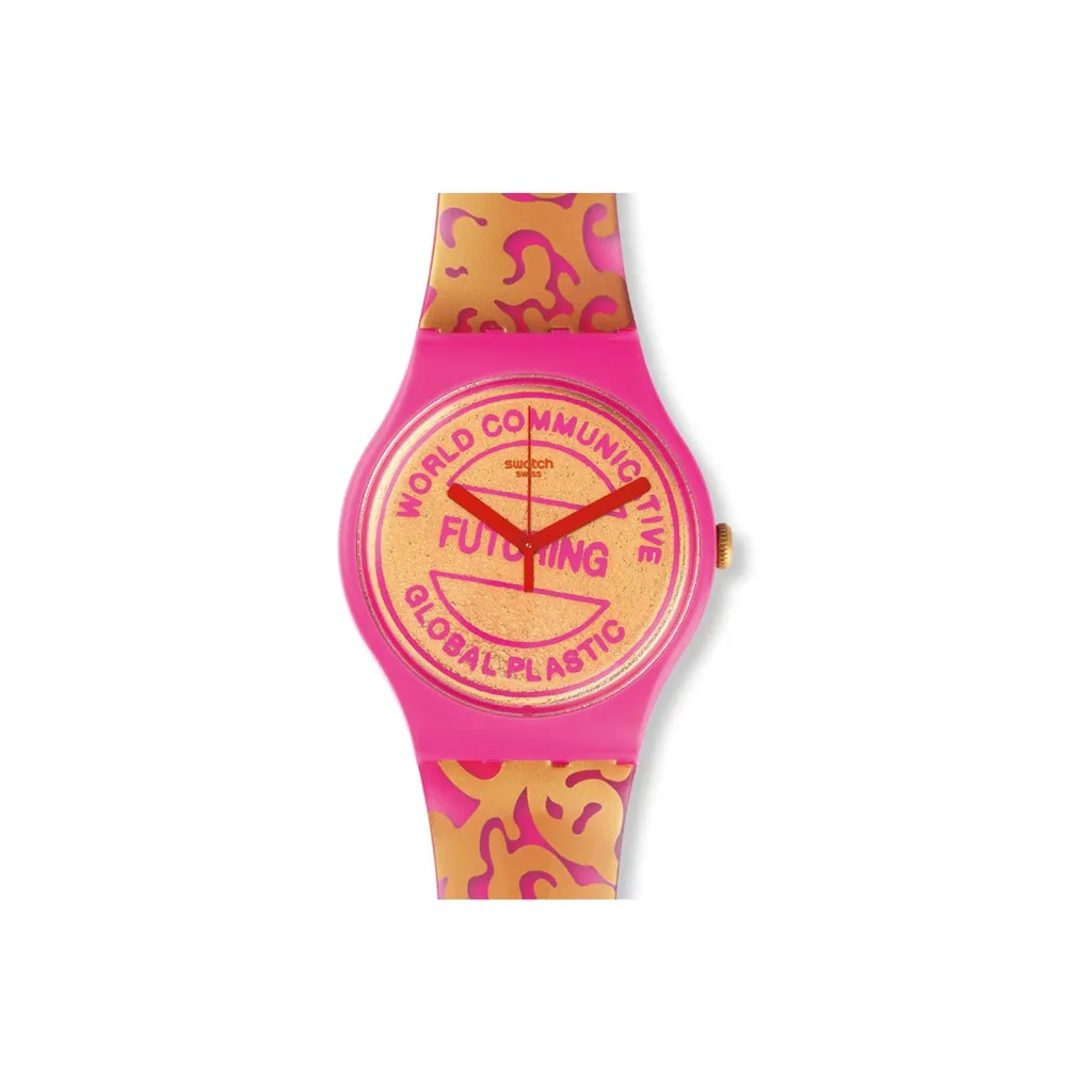 Swatch Quartz Механизм Унисекс Часы 47,4 мм 41*9,85*47,4 мм Золотой Циферблат Пластиковый Корпус Часов Пластиковый Ремешок