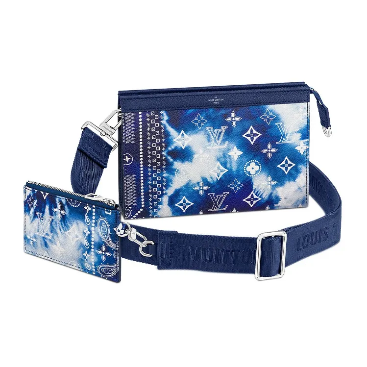 LOUIS VUITTON Cow Leather 2-in-1 Card Holder Shoulder Bag Crossbody Bag Men's Tie-Dye Blue