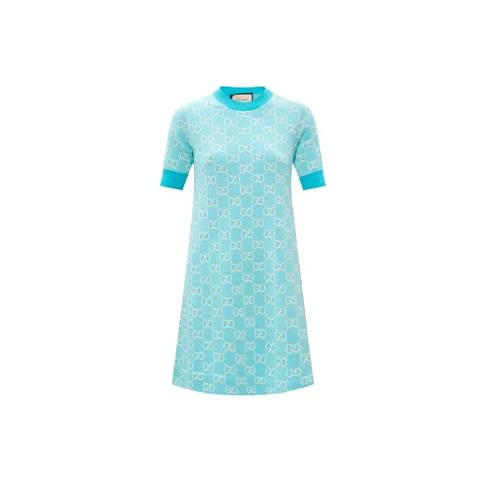 GUCCI Short Sleeved Dresses Women's Light Blue
