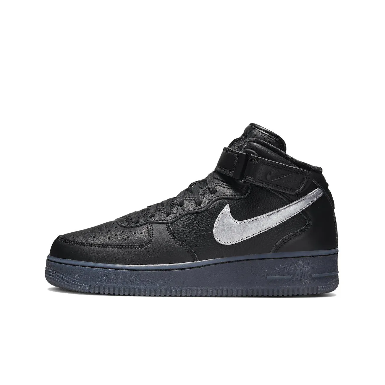 Nike Air FORCE 1 PRM 'Черный Металлик' MID Топ Скейтборд Кроссовки Унисекс Черный Серебряный