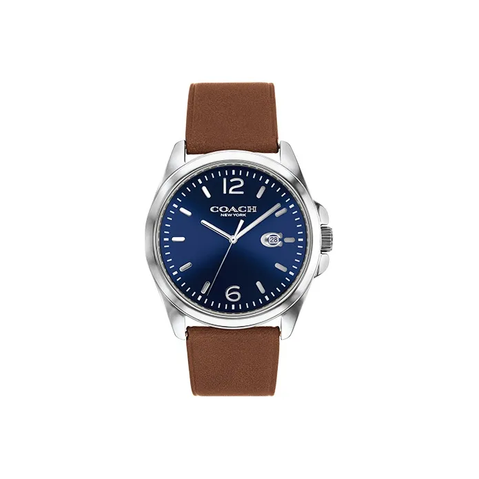 COACH Greyson Наручные часы Кварцевый механизм Кожаный ремешок Синий циферблат Мужские часы