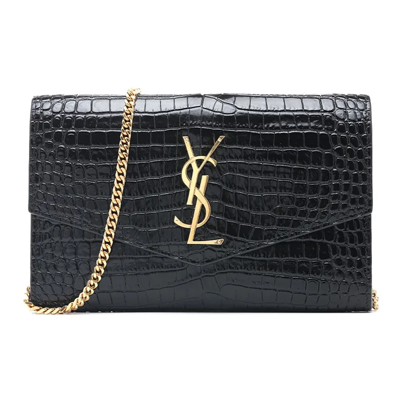 SAINT LAURENT Cow Leather Envelope Bag, Chain Wallet, Crossbody Bag Mini Women
s Black