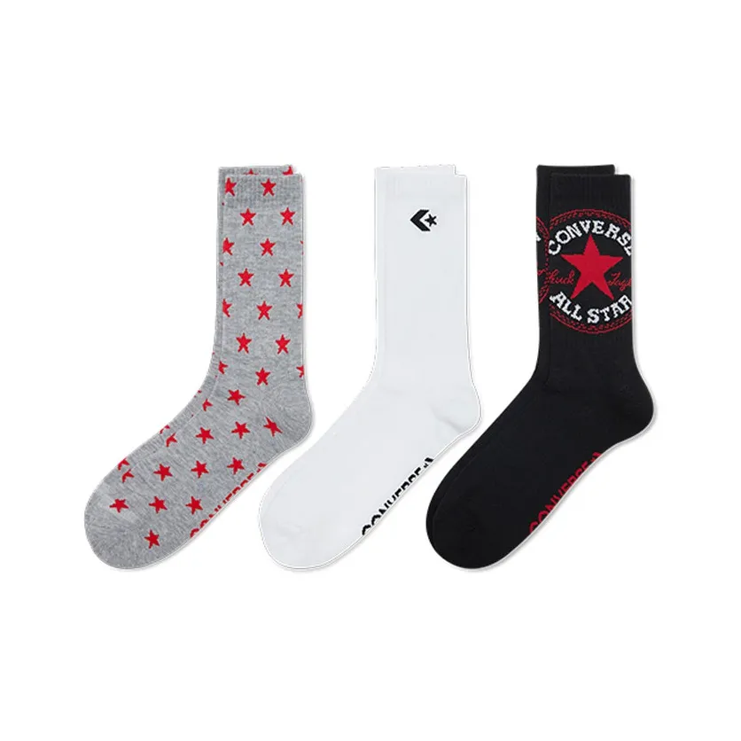 Converse Mid Calf Socks Unisex 3 Pack Black/White/Gray