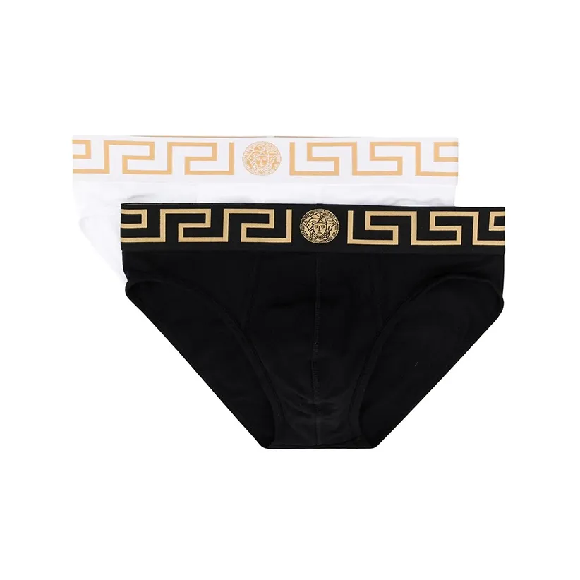VERSACE Greca Border Briefs 2 Pack Black