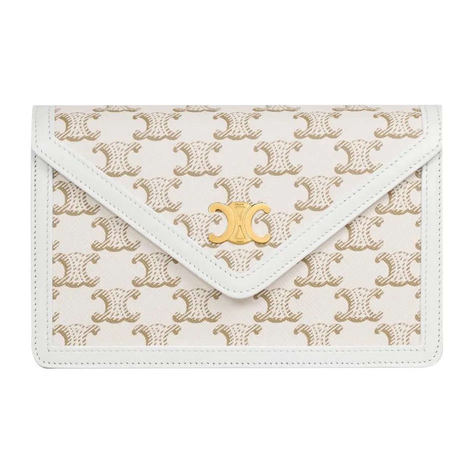 CELINE Cow Leather Portable Crossbody Bag, Shoulder Bag Wallet Women's White