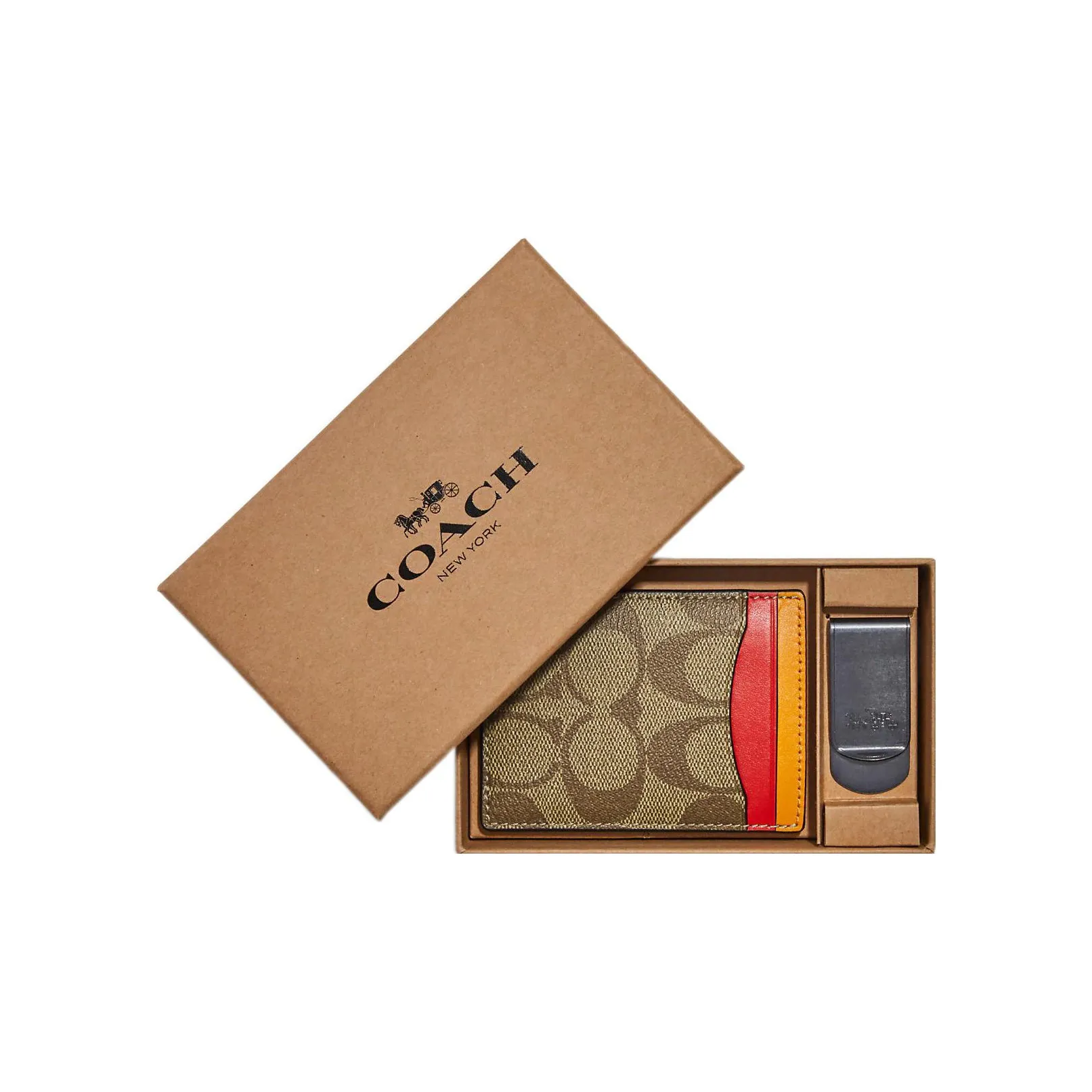 COACH 3 IN 1 Wallet Покрытый холст с телячьей кожей держатель для карт мужской коричневый