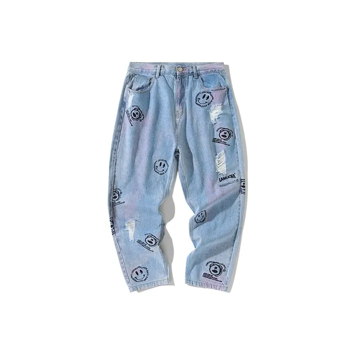 LAMLICKA Ripped Pants Jeans Unisex Blue