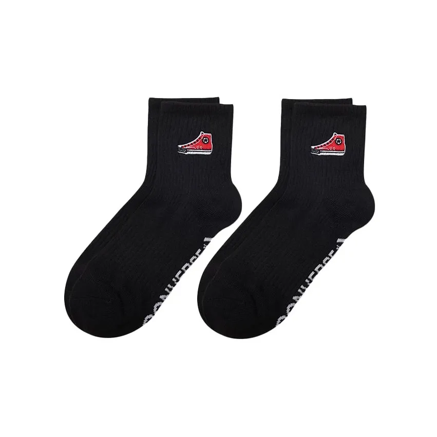 Converse Ambrodery Chuck Mid Calf Socks Unisex 1 Set 2 Pack Black