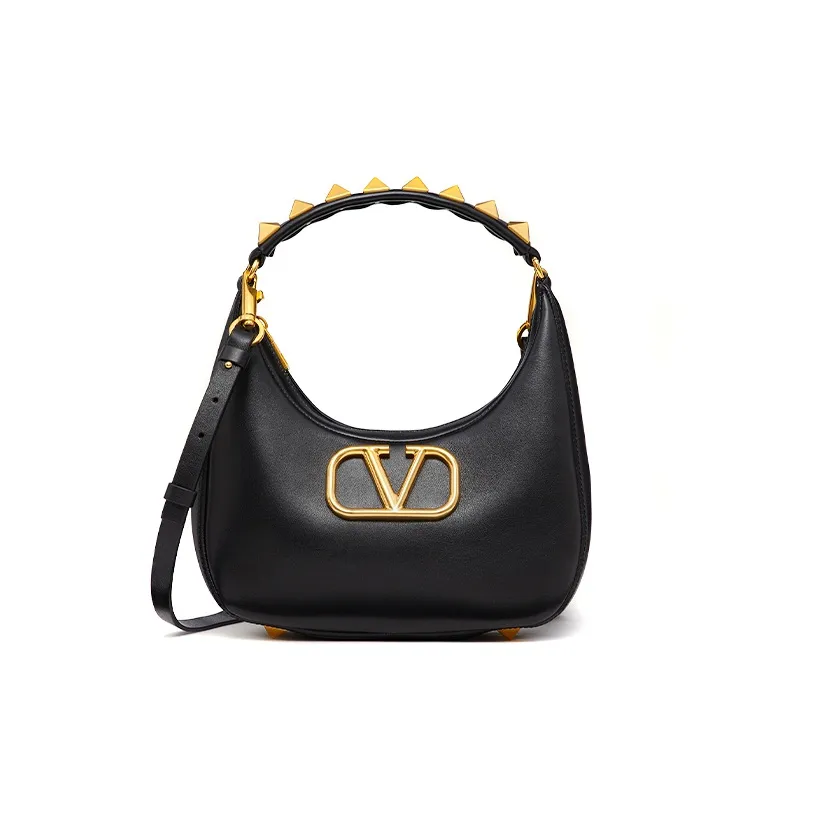 Valentino STUD SIGN Calfskin HOBO Handbag, Shoulder Bag, Crossbody Handbag Women's Black