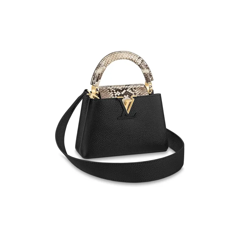 LOUIS VUITTON Capucines Leather With Python Skin Kapusin Crossbody Tote Bag Over One Shoulder Mini Women's Black