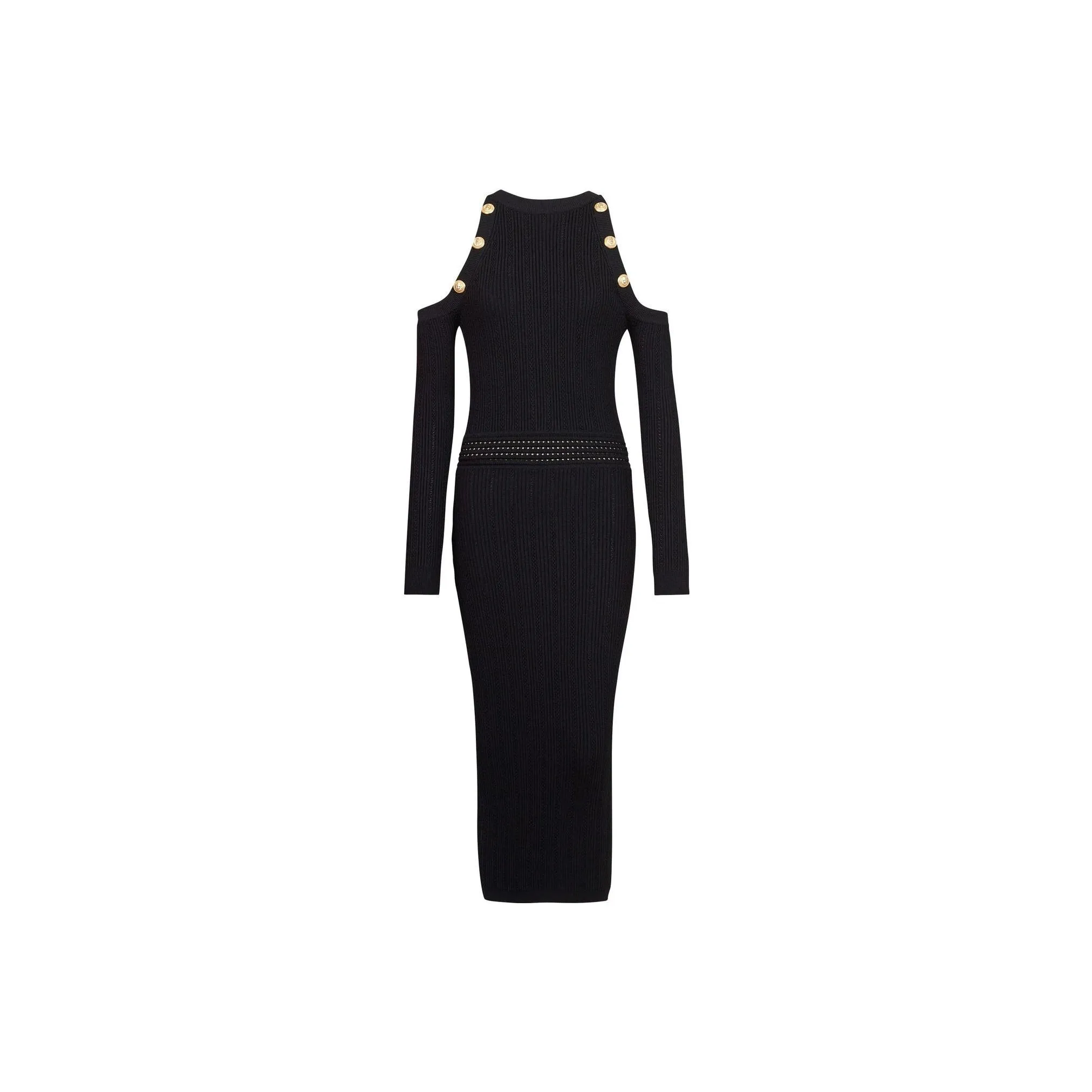 BALMAIN Cold Shoulder Knitted Midi Dress