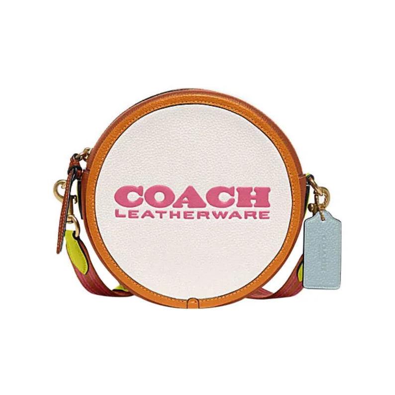 COACH Kia Коровья кожа Маленькая круглая сумка Сумка через плечо Маленькая Женская Меловый разноцветный