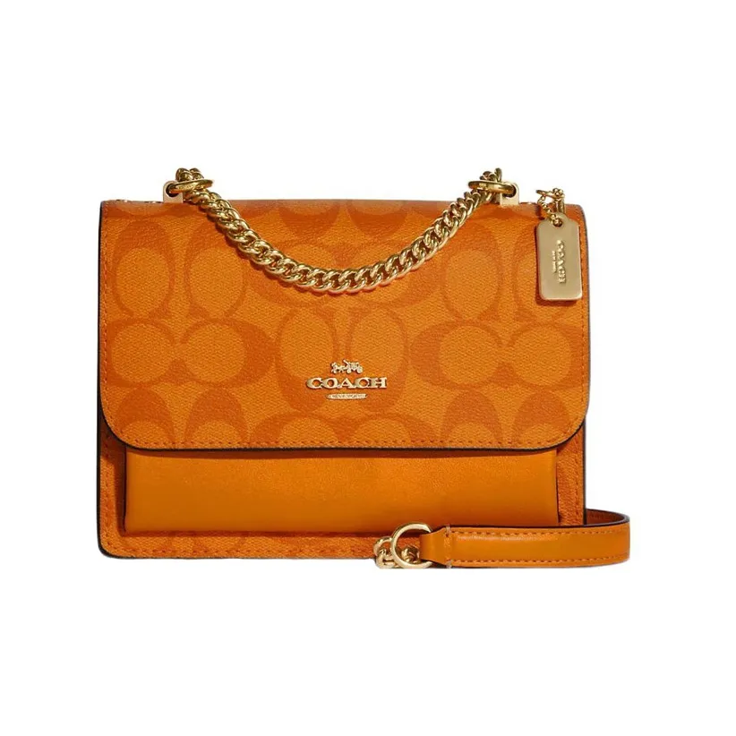 COACH Klare Coated Canvas With Leather Chain Bag Shoulder Bag Crossbody Bag Small Size Women's Bright Orange