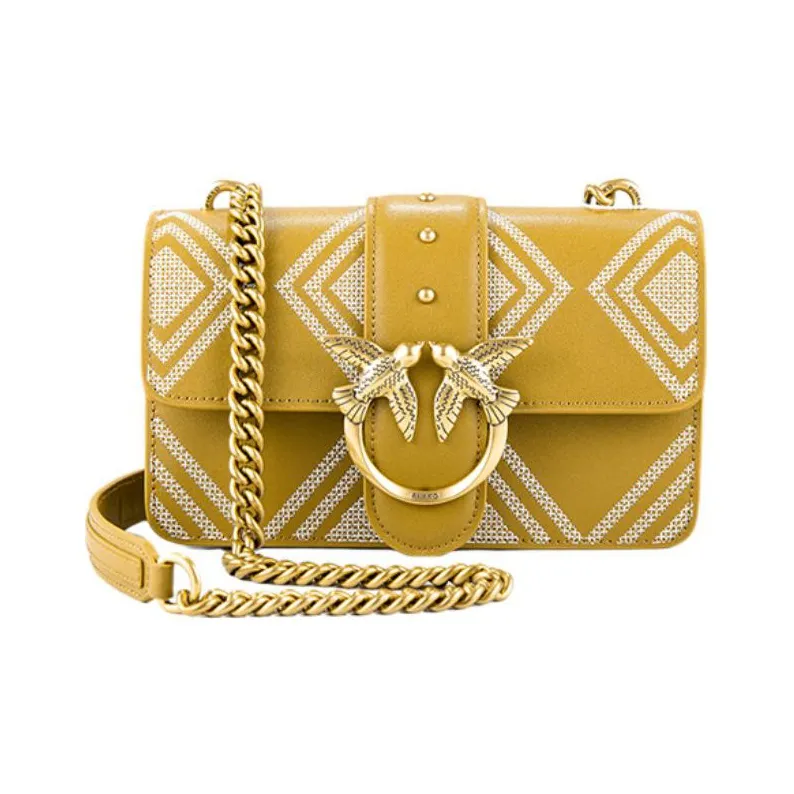 PINKO SIMPLY Овчина Сумка через плечо Женская Горчично-желтая