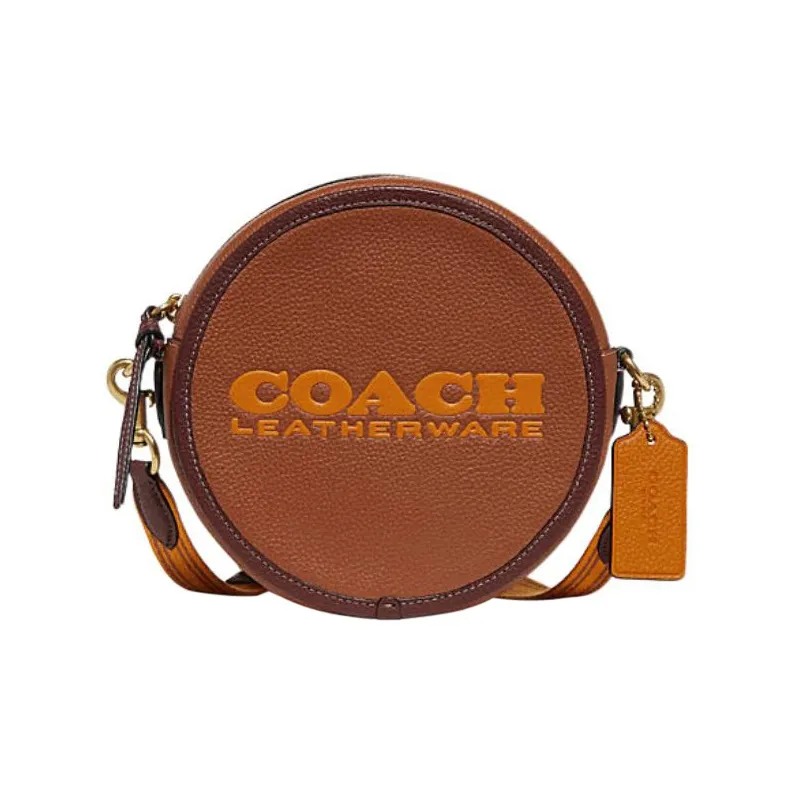COACH Kia Cow Leather With Leather Round Bag, Shoulder Bag, Crossbody Bag Trumpets Women's Saddles Brown & Multicolor