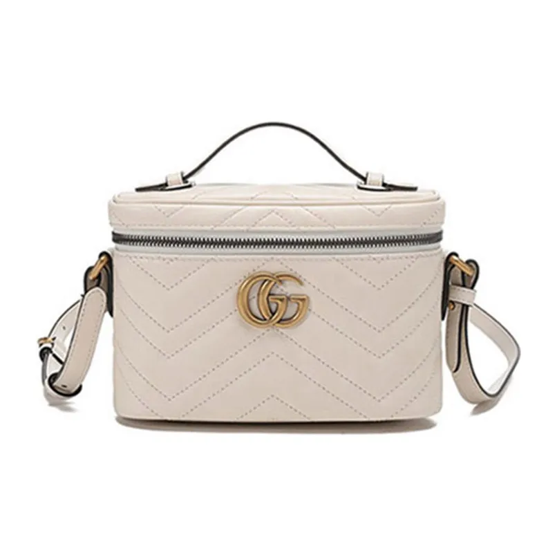 GUCCI Marmont Quilted Leather Cosmetic Bag, Cross Body Handbag, Shoulder Bag Medium Size Women's White