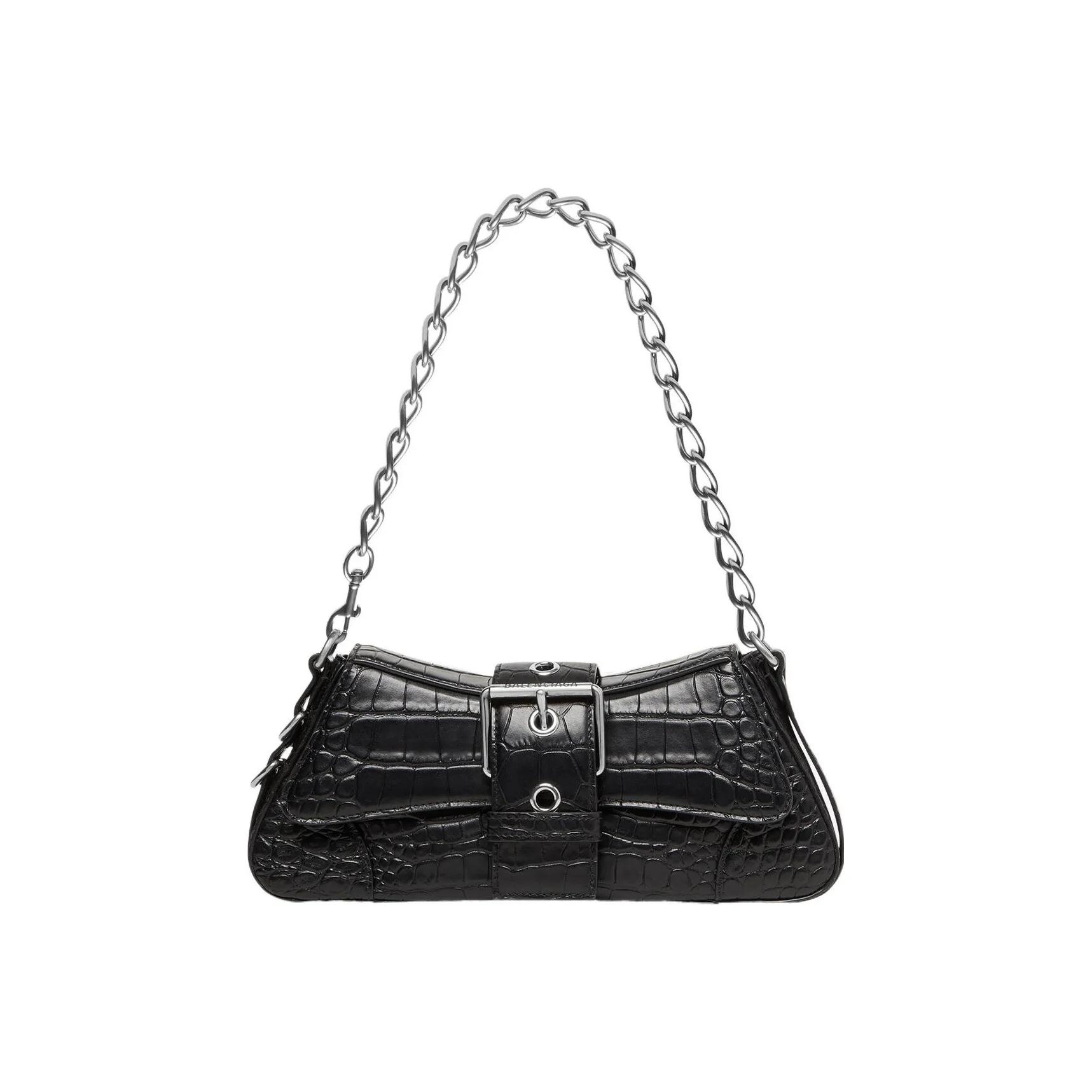 Balenciaga Lindsay Shoulder Bag Small Crocodile Embossed Black