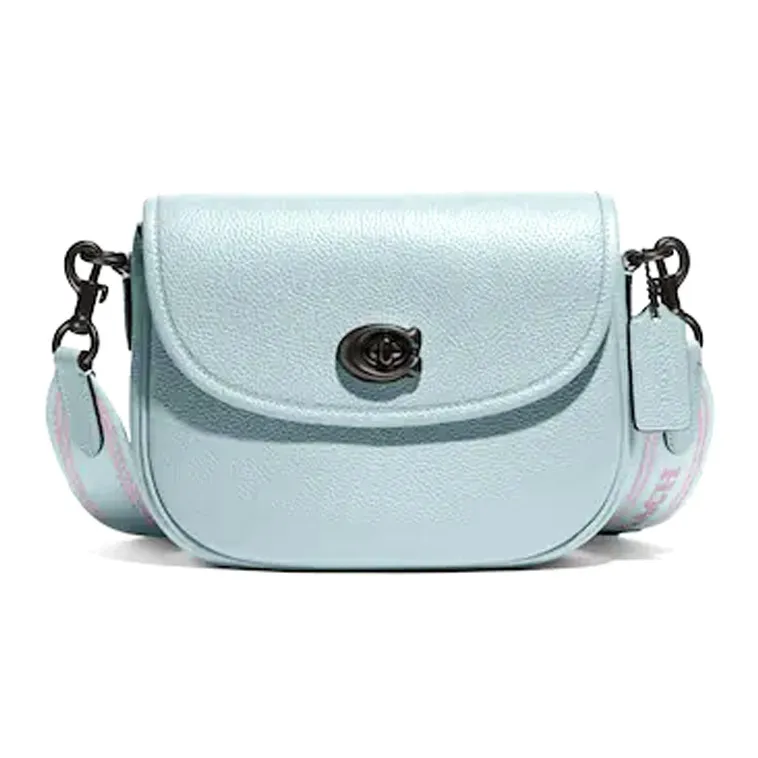 COACH Willow Pebbled Leather Saddle Bag, Shoulder Bag, Crossbody Bag Small Size Women's Lake Aqua Green