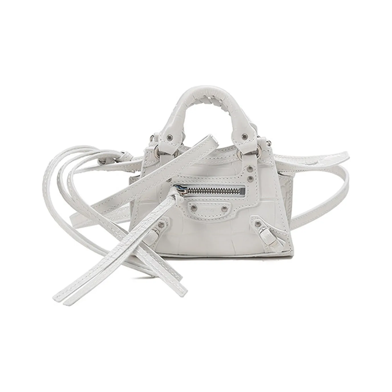 Balenciaga Cow Leather Biker Bag, One Shoulder Handbag Women's White
