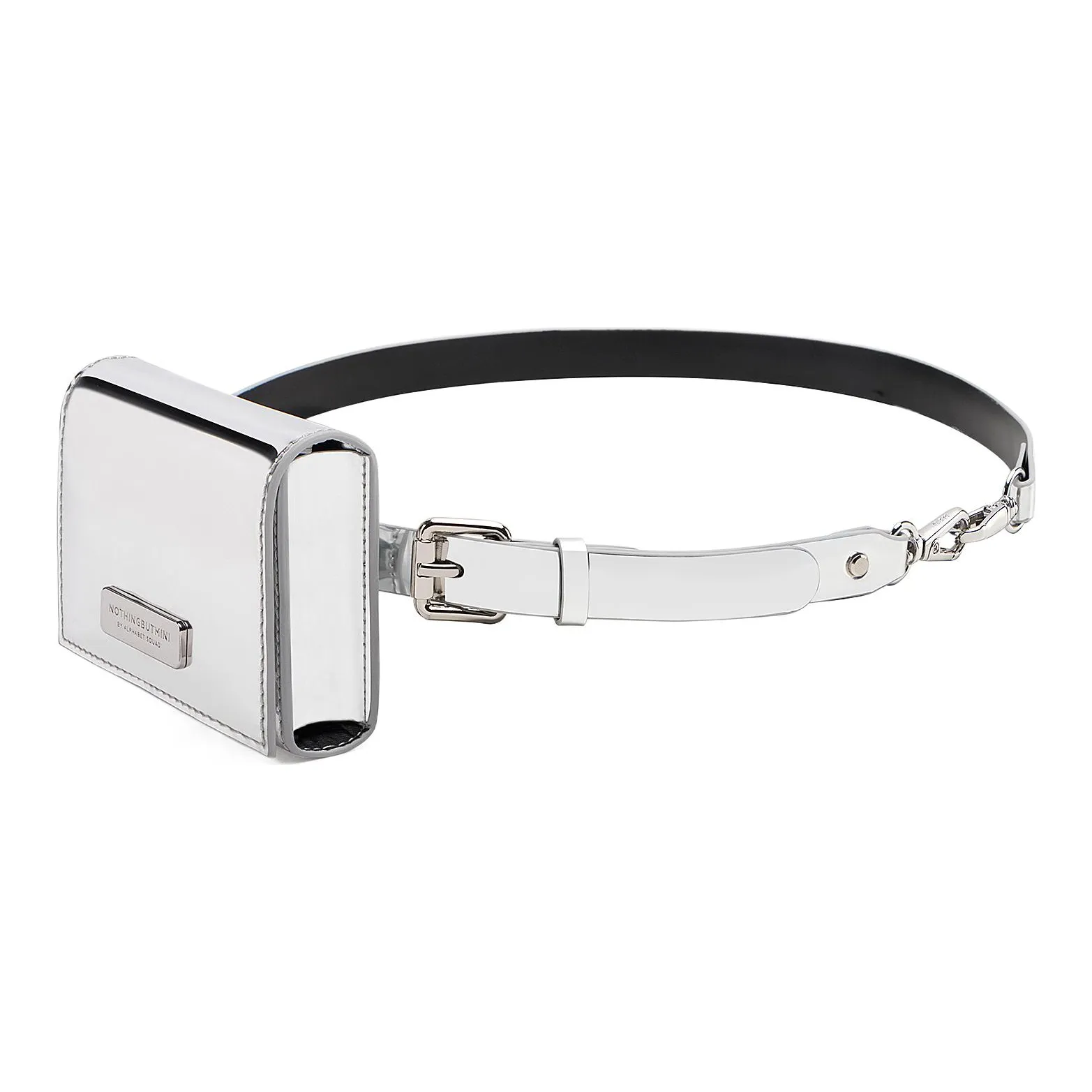 NothingButMini Коровья кожа Металлическая цепь Через плечо Сумка Бананка Мини Унисекс Серебристый Черный Барби розовый Белый