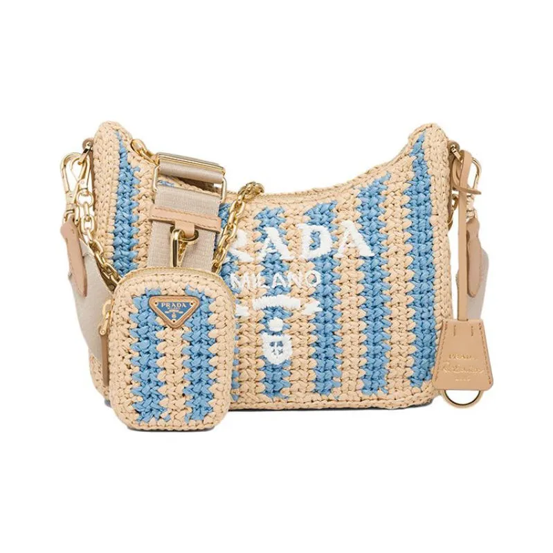 prada Armband Re Edition Natural Raffia Fiber Shoulder Bag Women's