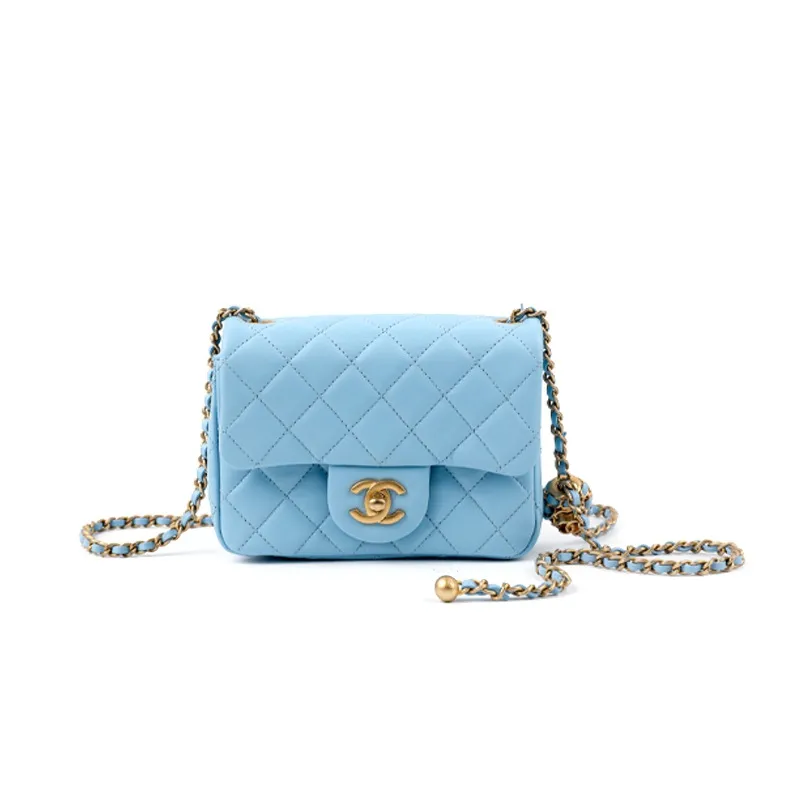 CHANEL Sheepskin Shoulder Bag, Crossbody Bag Women's Blue