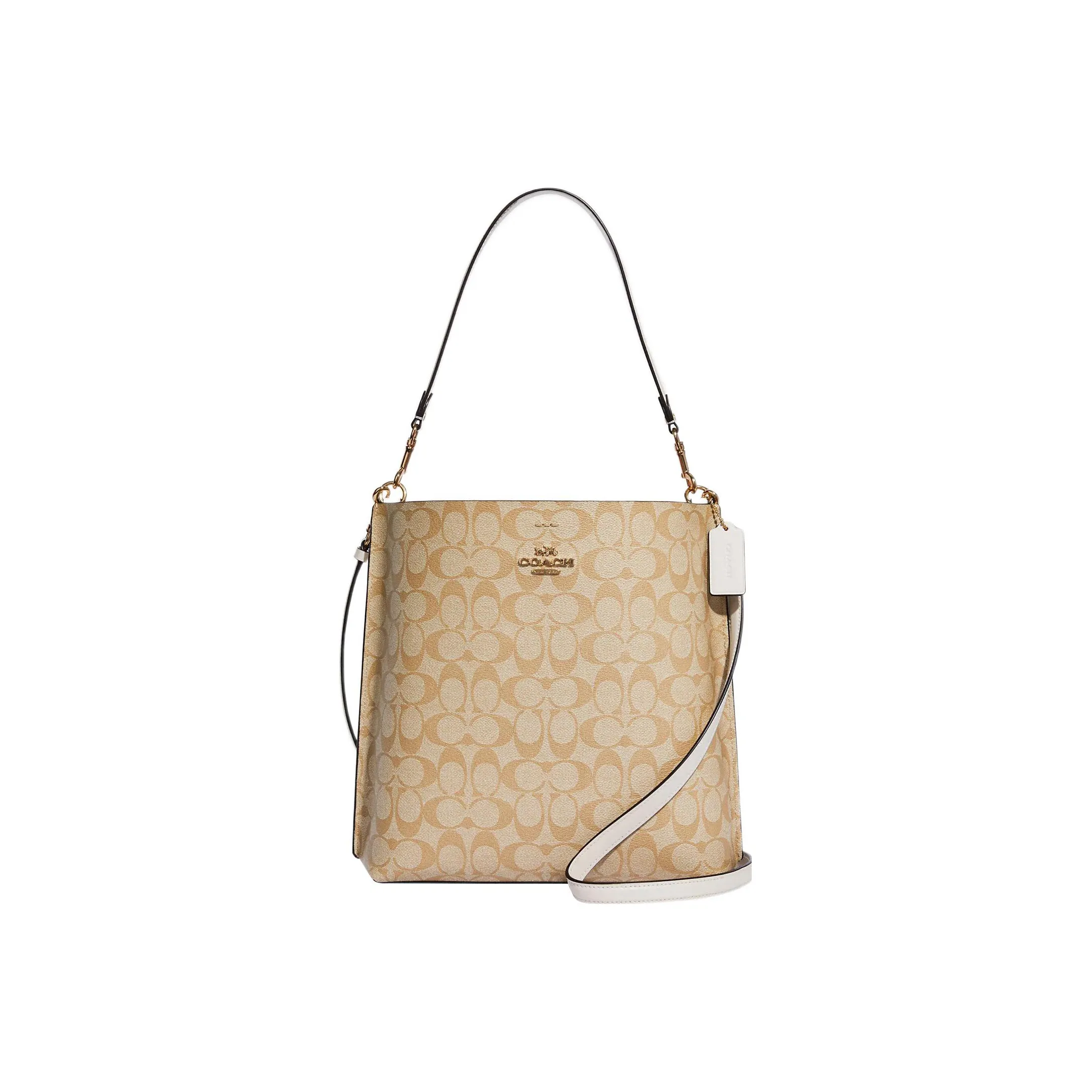COACH Mollie Canvas With Leather Bucket Bag Portable Crossbody Bag Shoulder Bag Large Size Women's Light Brown