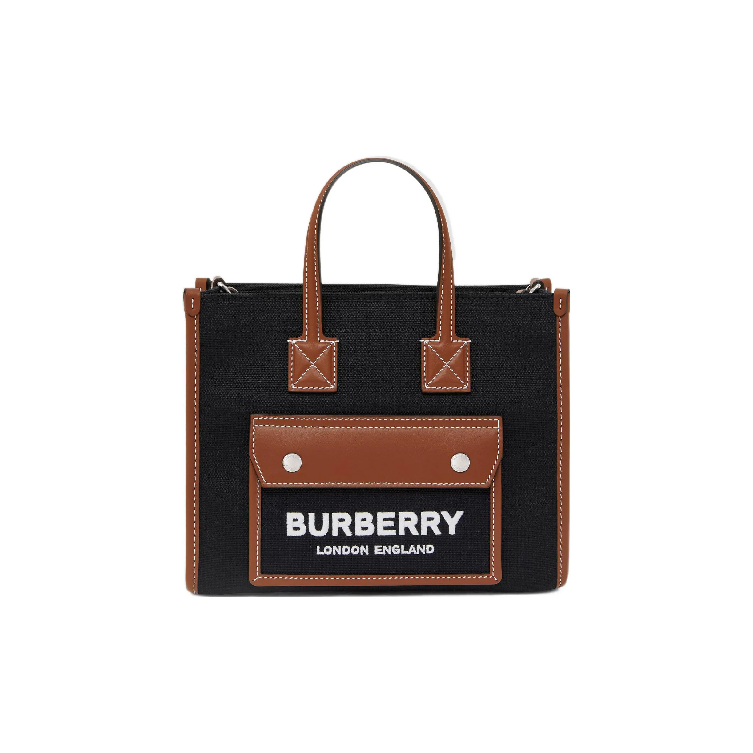 Burberry Freya Cotton Canvas With Calfskin Tote Bag, Shopping Bag, Shoulder Bag, Handbag Mini Women's