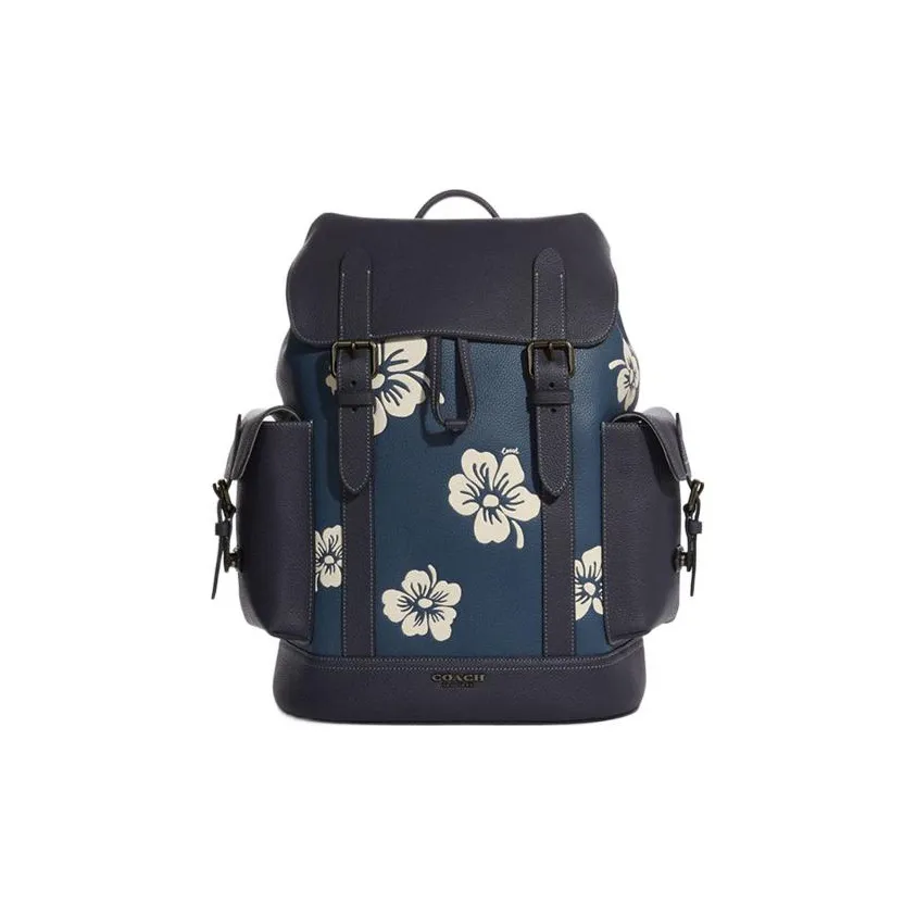 COACH Hudson Pebbled Leather Backpack Large Size Men's Denim Blue