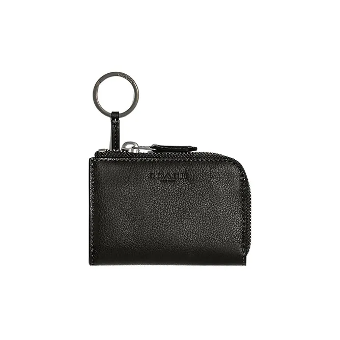 COACH Key Case Cow Leather Coin Purses Key Pouches Men's Black