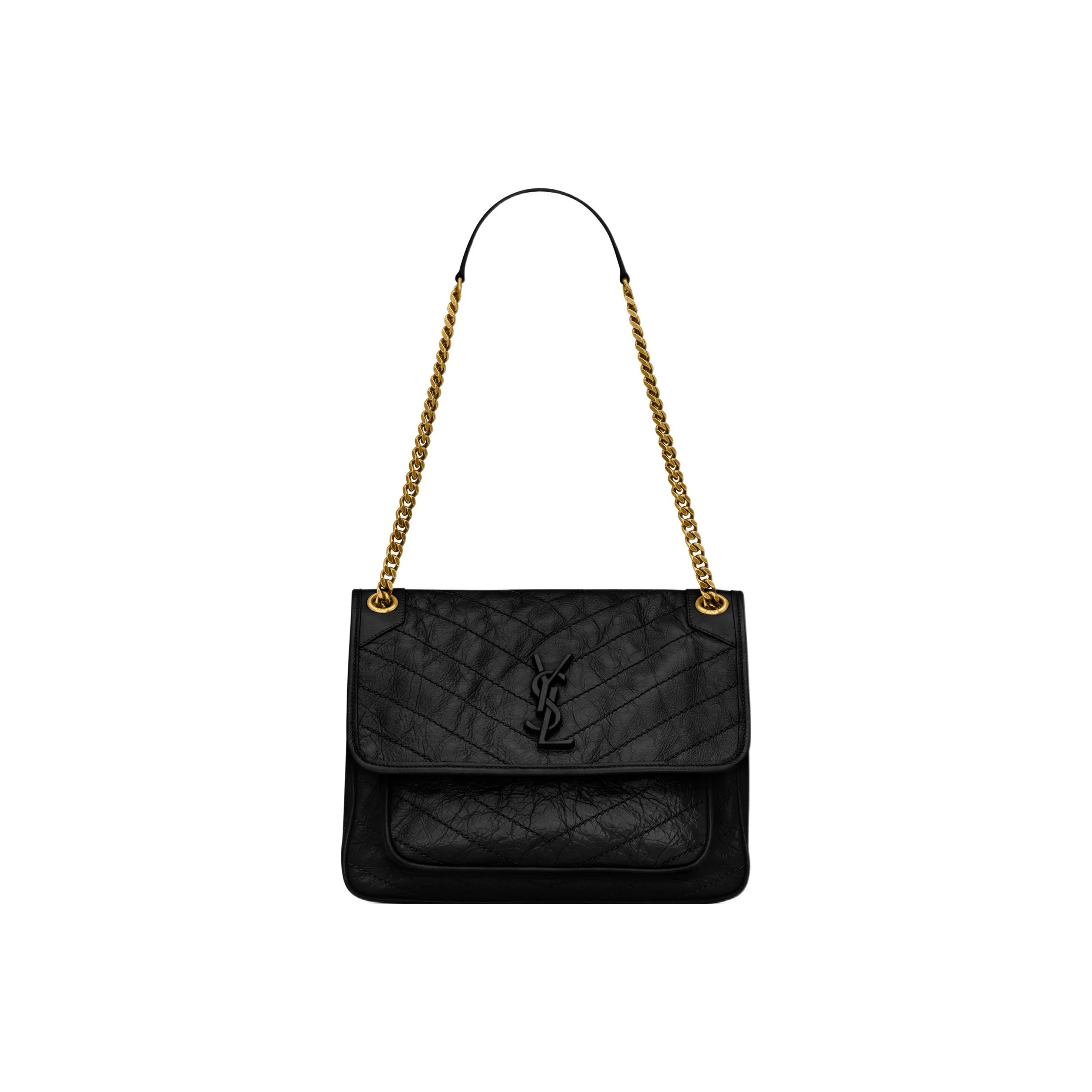 SAINT LAURENT Niki Cow Leather Hobo Bag, Portable Crossbody Bag, Shoulder Bag Medium Size Women's Black