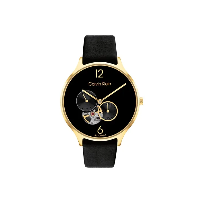 CALVIN KLEIN Wrist Watch Automatic Mechanical Movement Leather Watch Bands 38mm Black Dial Women's Watch