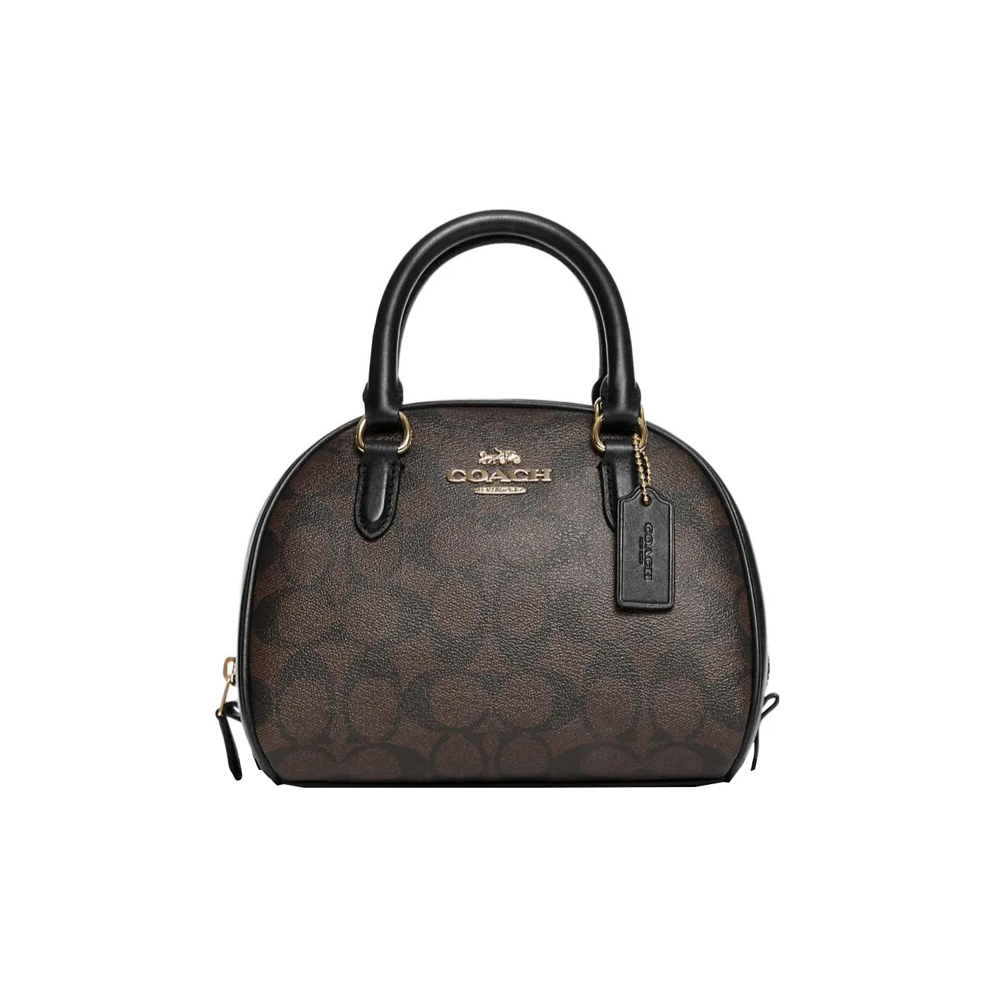 COACH Sydney Coated Canvas With Leather Dome Bag Handbag Shoulder Bag Crossbody Bag Small Size Women's Black Brown