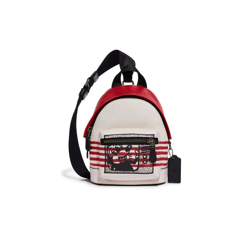 coach Anniversary Disney X Keith Haring Collaboration West Pebbled Leather Backpack Chest Bag Shoulder Bag Mini Unisex White & Red