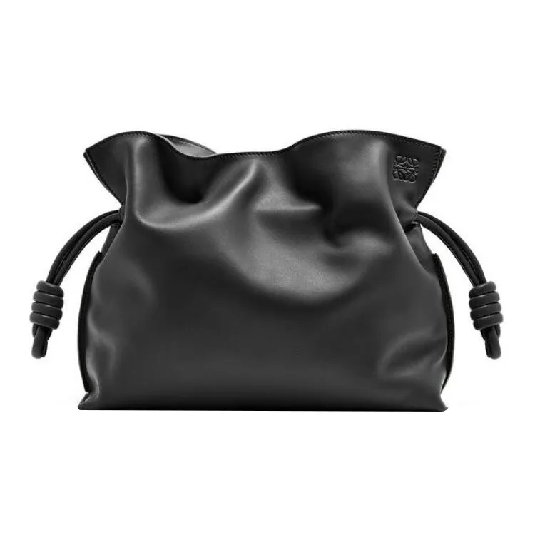 LOEWE Flamenco Nappa Calfskin One Shoulder Crossbody Clutch Medium Size Women's Black