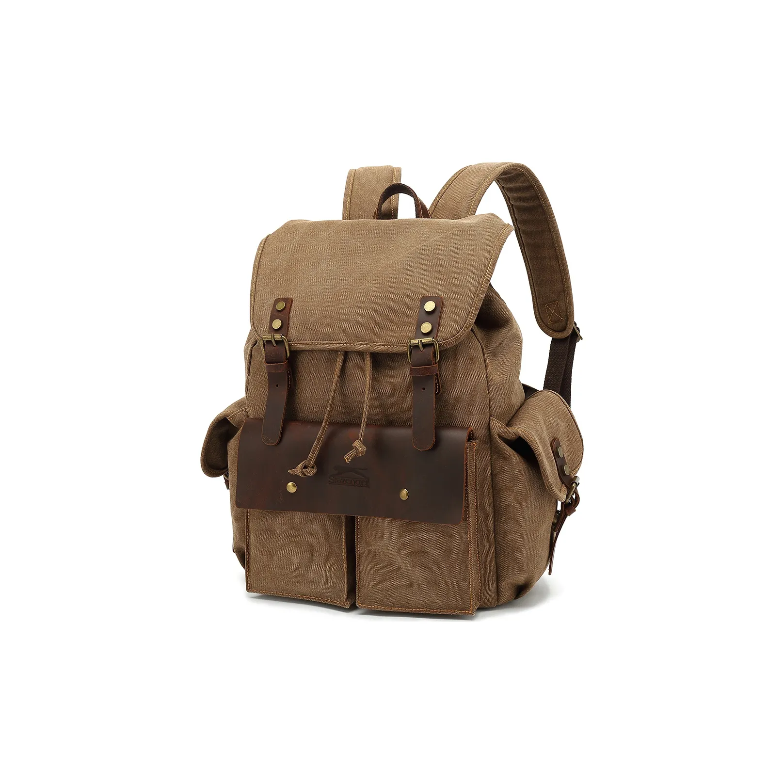 Slazenger Холст с лицевой коровьей кожей Рюкзак Стандартный Унисекс Серый Хаки Черный